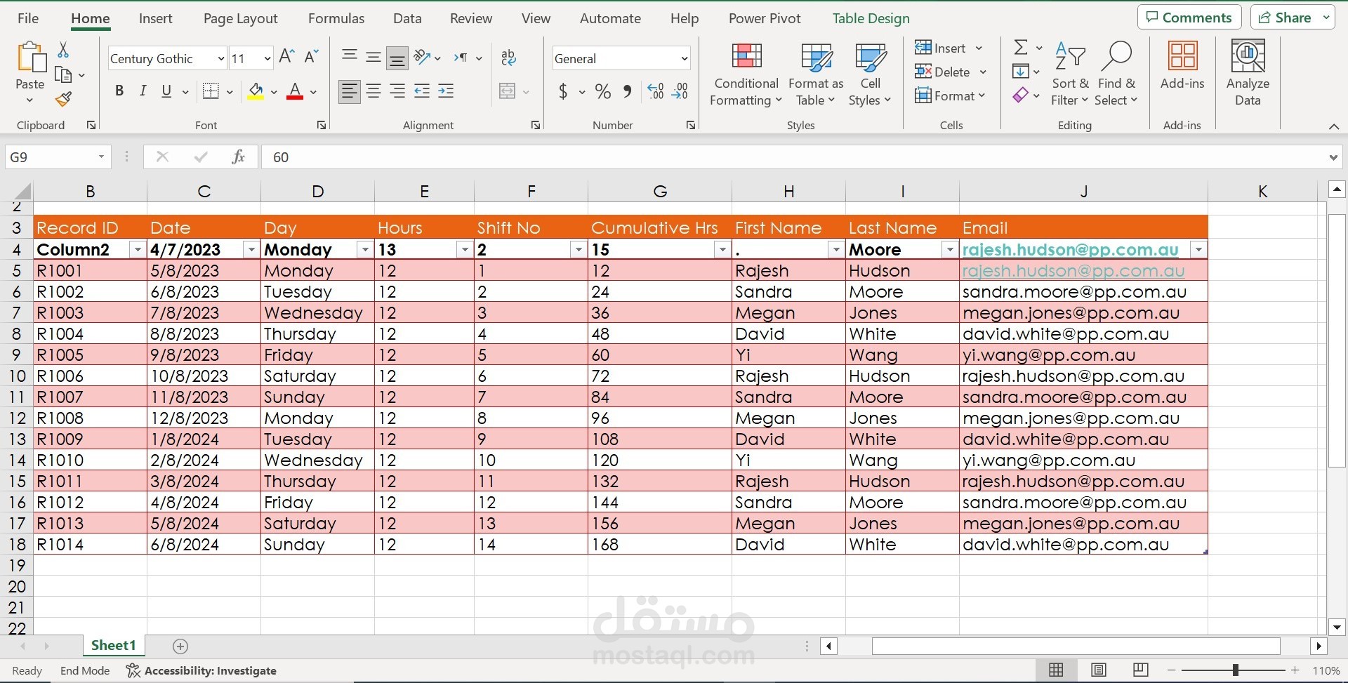 help in project in excel | مستقل