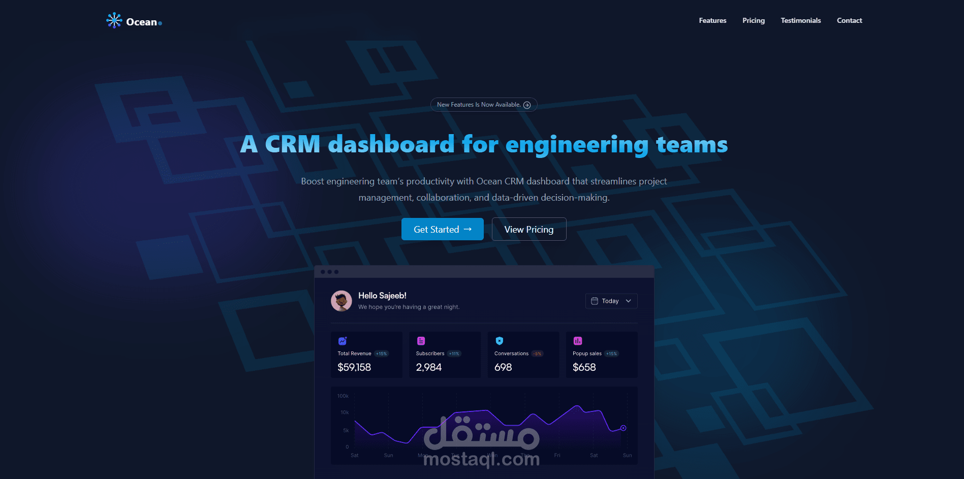 Ocean | صفحة هبوط منصة crm
