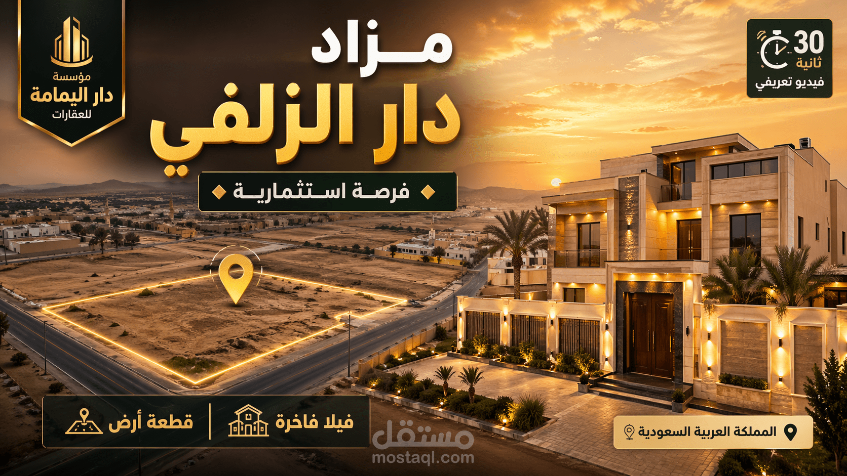 فيديو إعلان عقاري (أرض + فيلا) – مزاد دار الزلفي