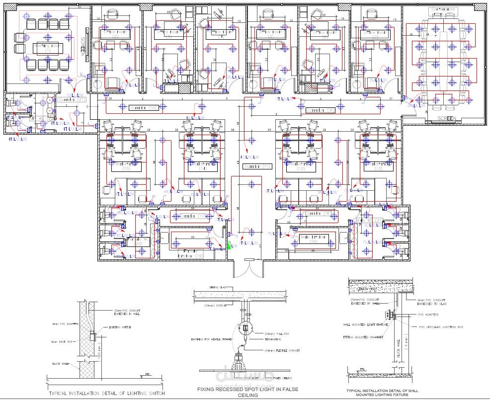 تصميم مخارج كهرباء و باور و داتا لمكتب اداري في برج الماس بالرياض بالمملكة العربية السعودية