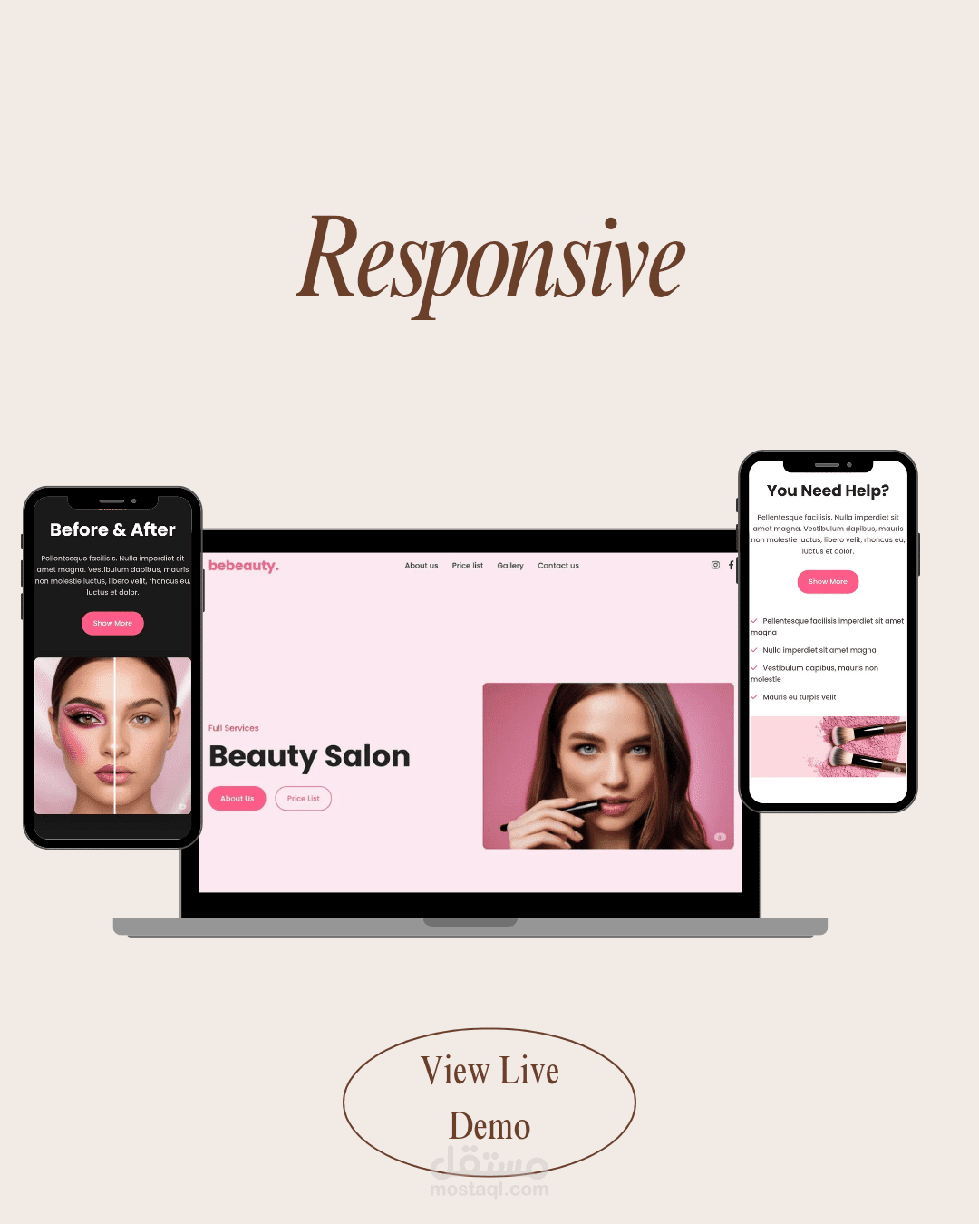 موقع تعريفي/صفحة هبوط احترافية لصالون تجميل (BeBeauty)