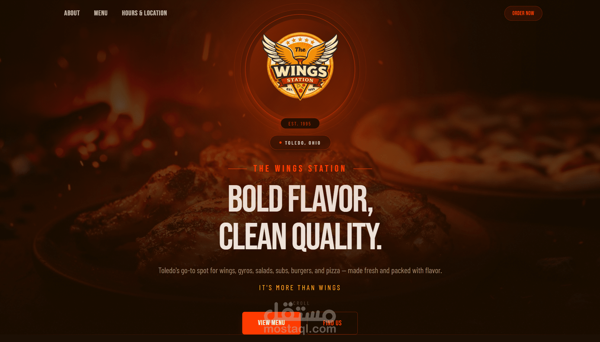 The Wings Station – موقع عرض احترافي لمطعم أمريكي