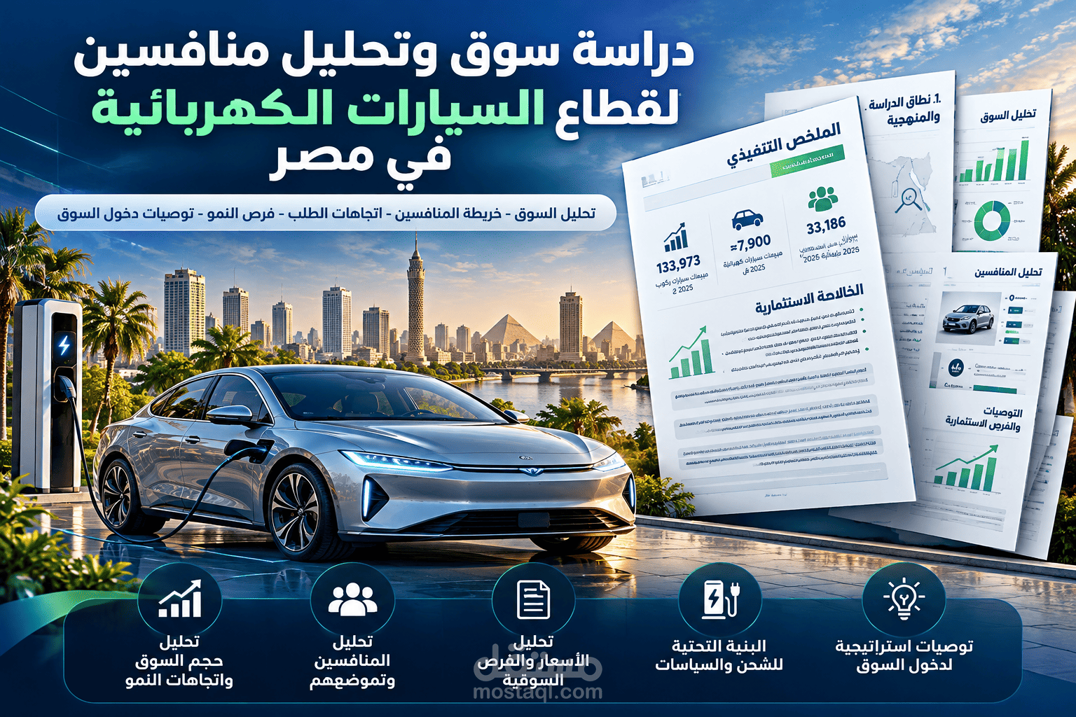 دراسة سوق وتحليل المنافسين والفرص الاستثمارية لقطاع السيارات الكهربائية في مصر