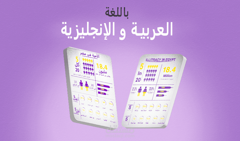 انفوجرافيك باللغة العربية والانجليزية عن الأمية فى مصر
