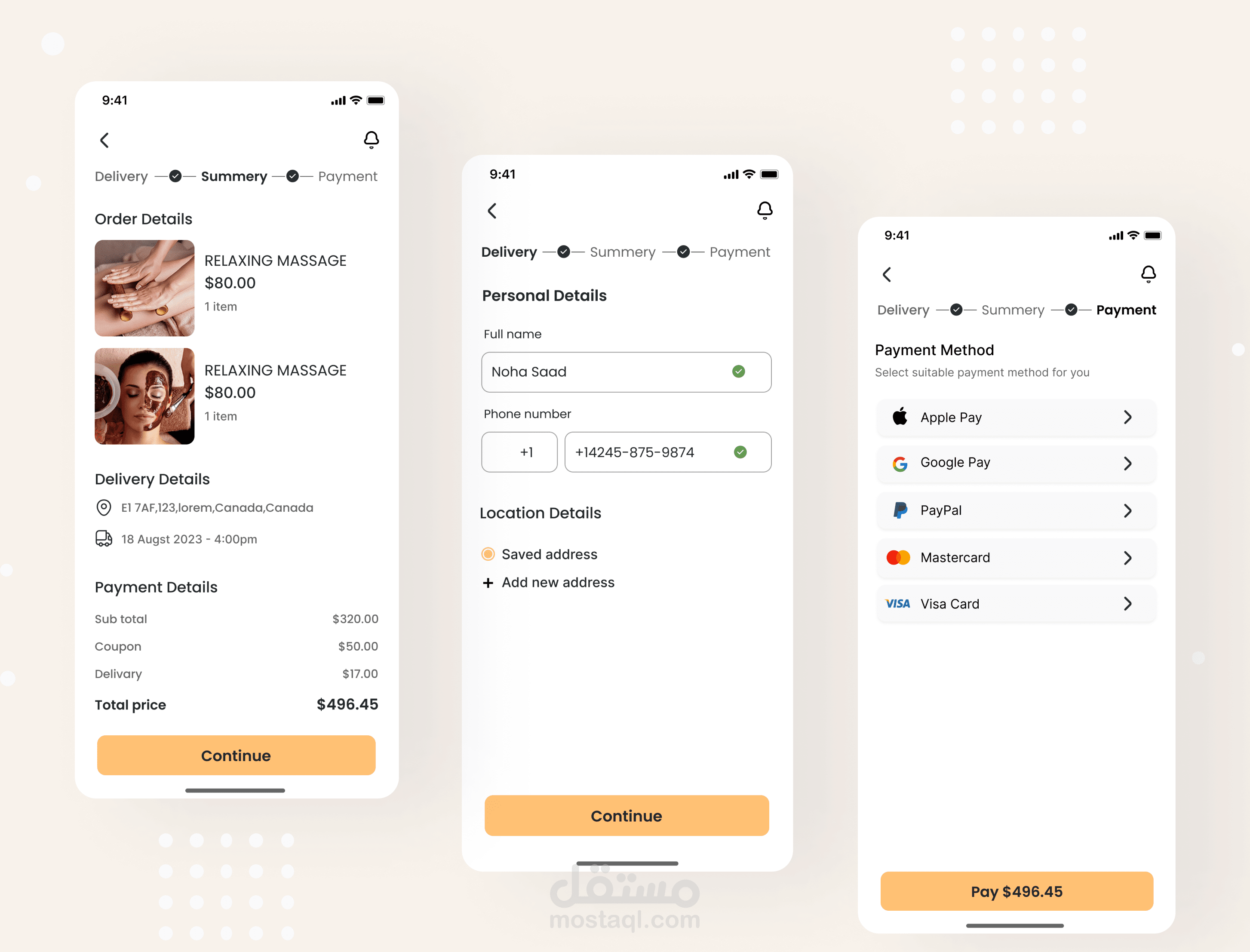 checkout process pages