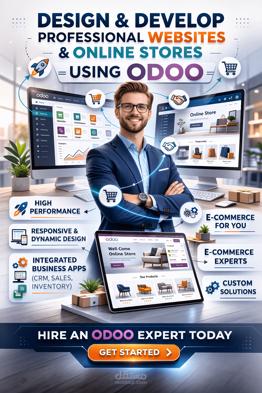 تصميم وتطوير مواقع إلكترونية ومتاجر احترافية باستخدام Odoo