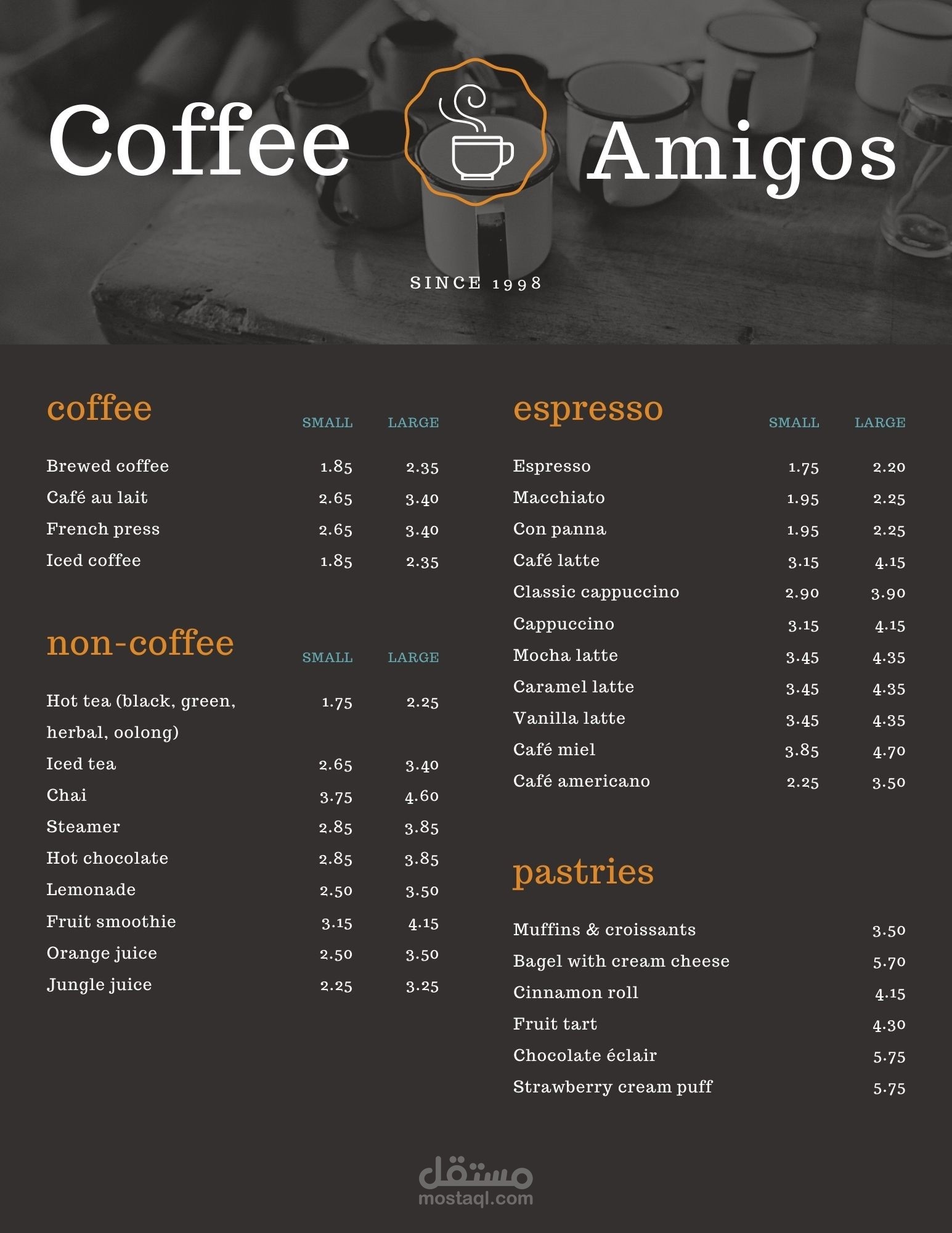 Coffee Shop Menu Amigos