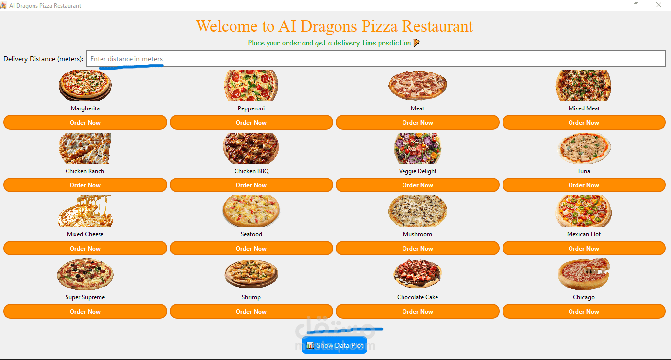 مشروع ب التعلم الالي python - للتنبأ بزمن وصول الطلب بناء على نوع البيتزا و المسافة