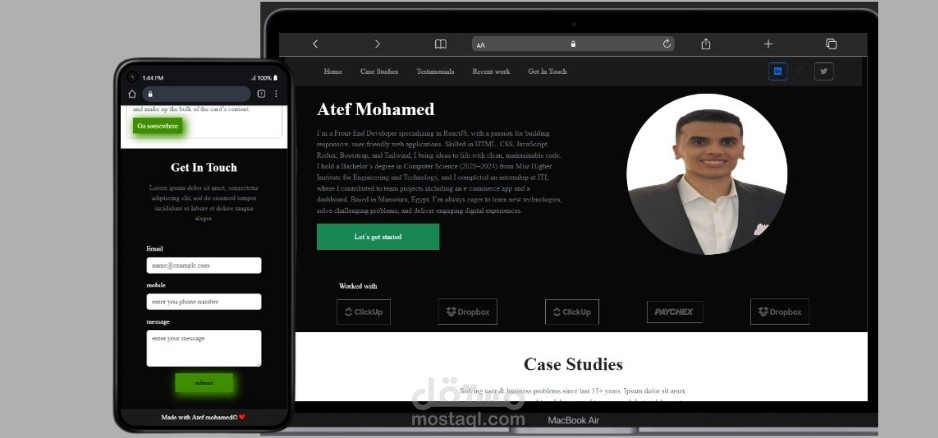 تصميم وتطوير صفحة معرض أعمال portfolio