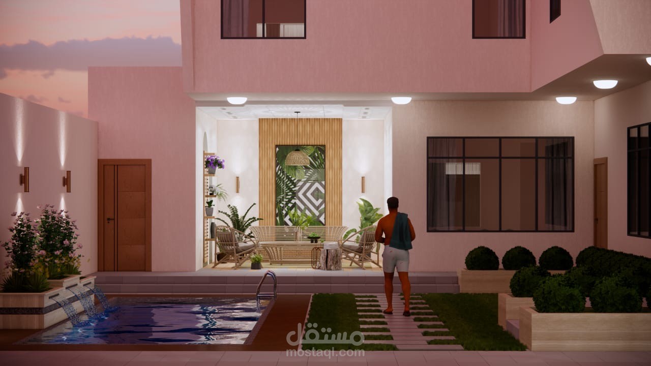 تصميم حديقة خلفية مع مسبح