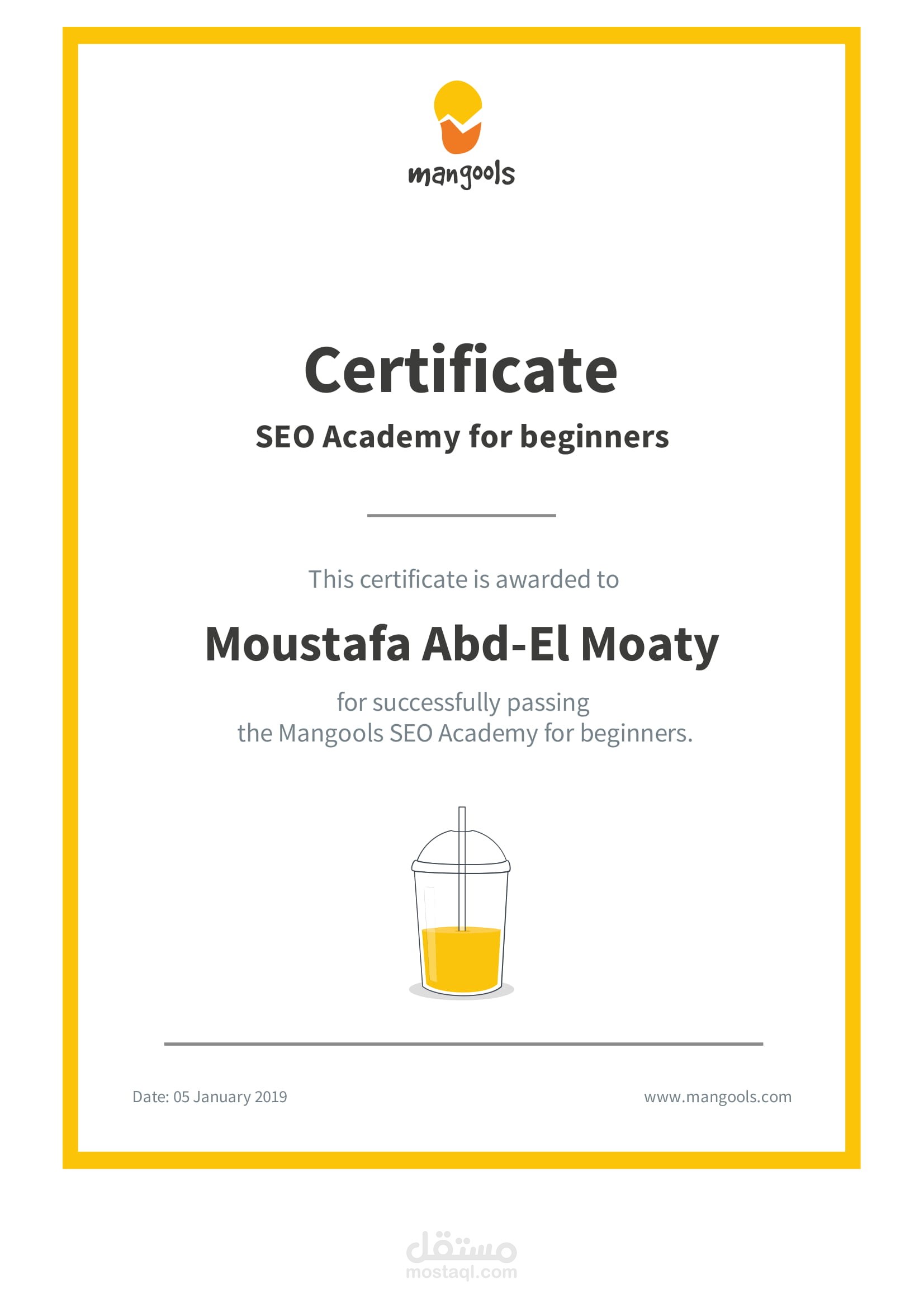 SEO Certificate From Mangools