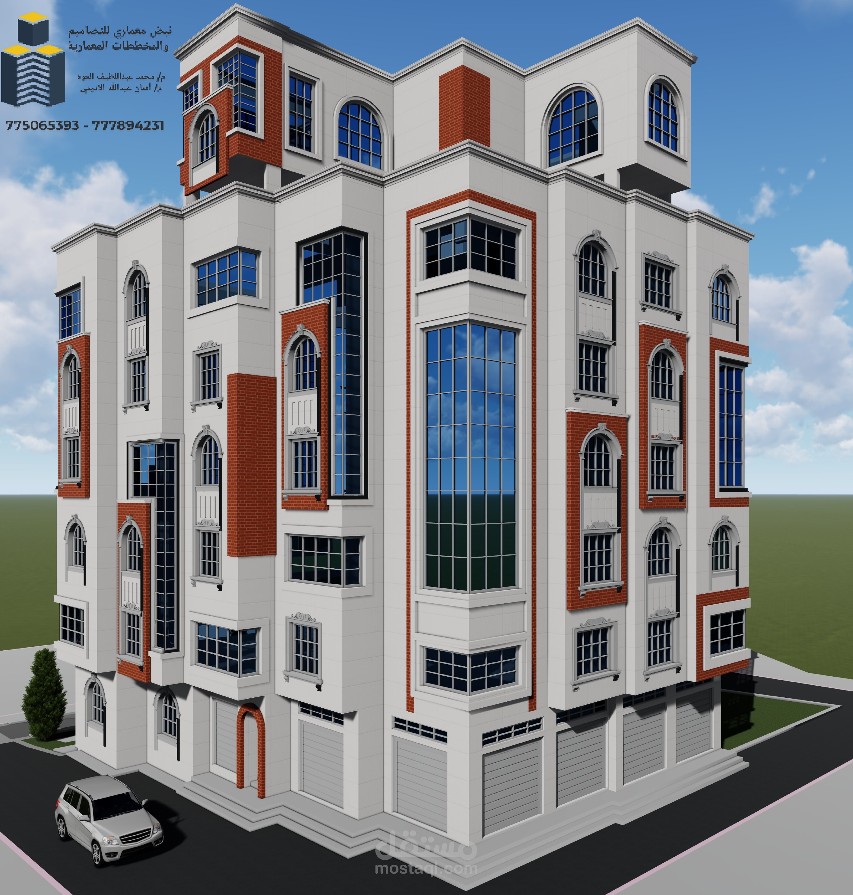 تصميم عماره سكنيه مكونه من سته ادوار و طيرمانه