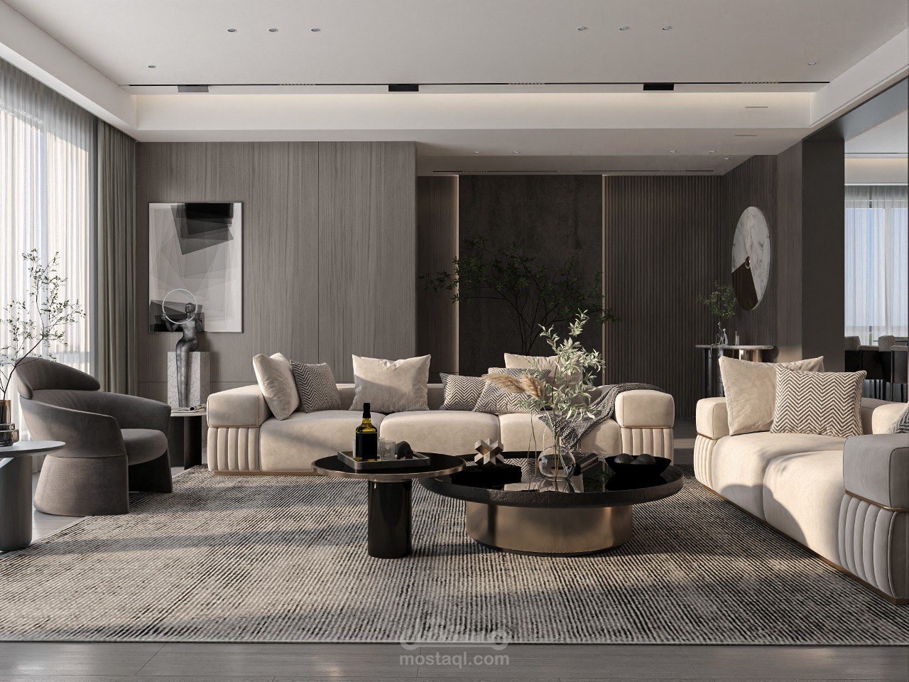 تصميم غرفه معيشه وغرفه سفره - مودرن