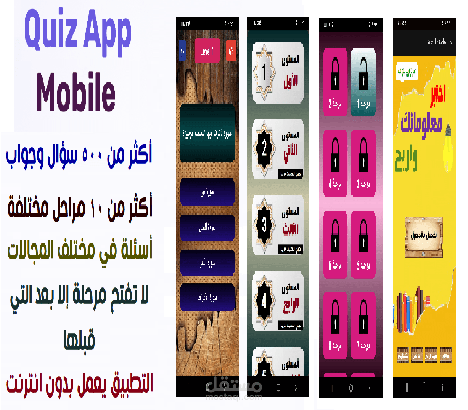 عمل تطبيق أندرويد مسابقات على مراحل مختلفة