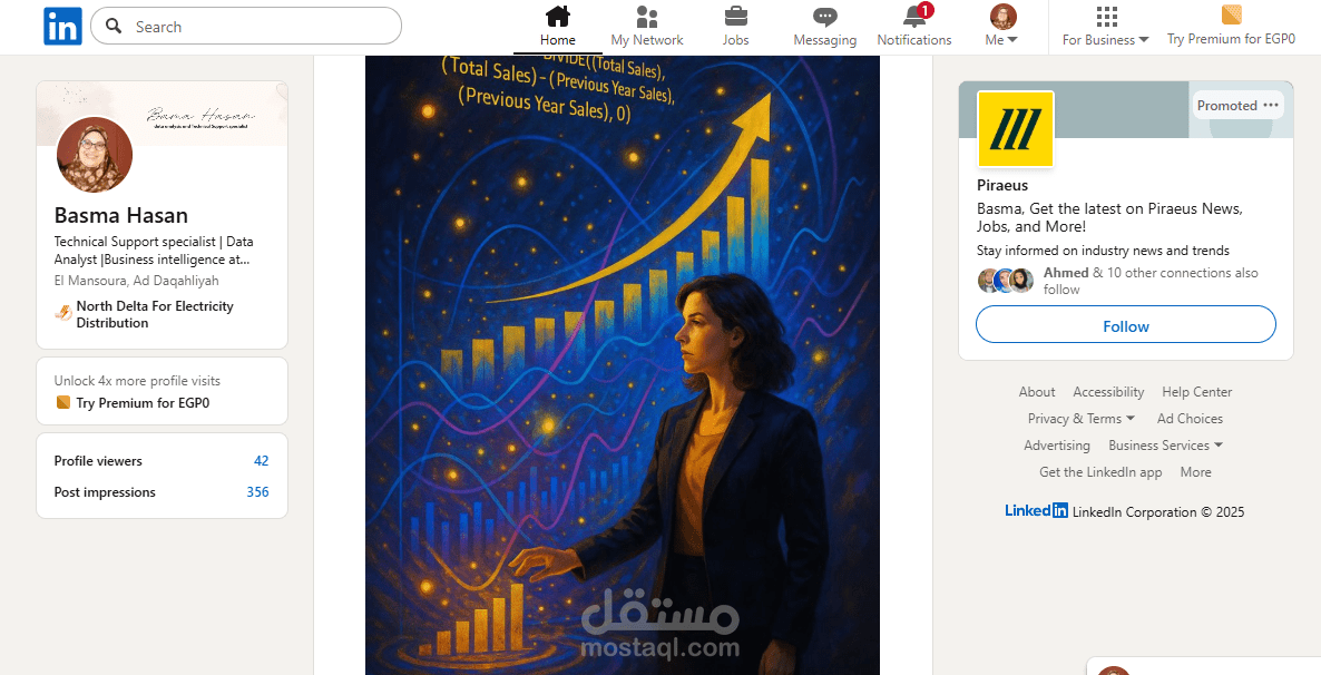 نشر موضوعات متنوعة عن تحليل البيانات  عبر LINKED IN