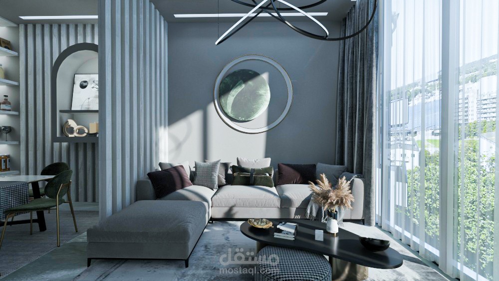 interior design  (living room with dining room)
