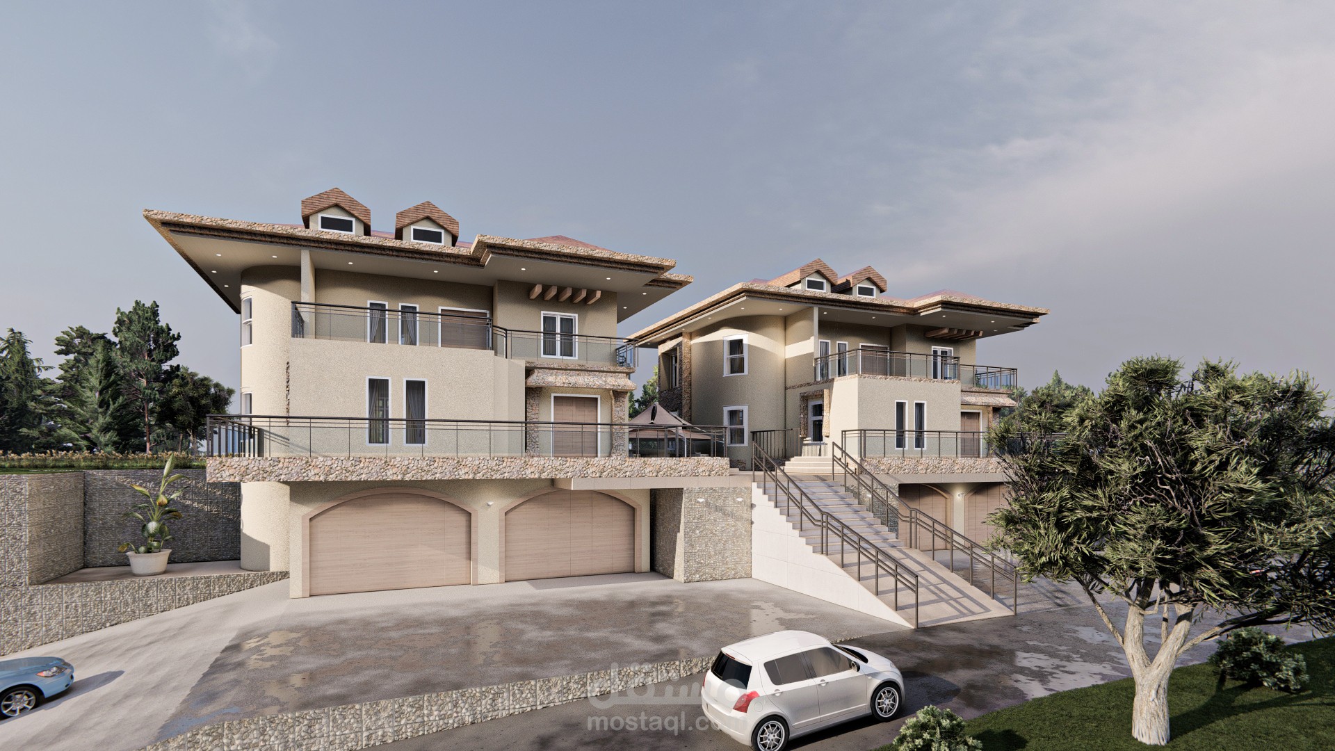 فيلات توأم تصميم كامل (إنشائي + معماري)