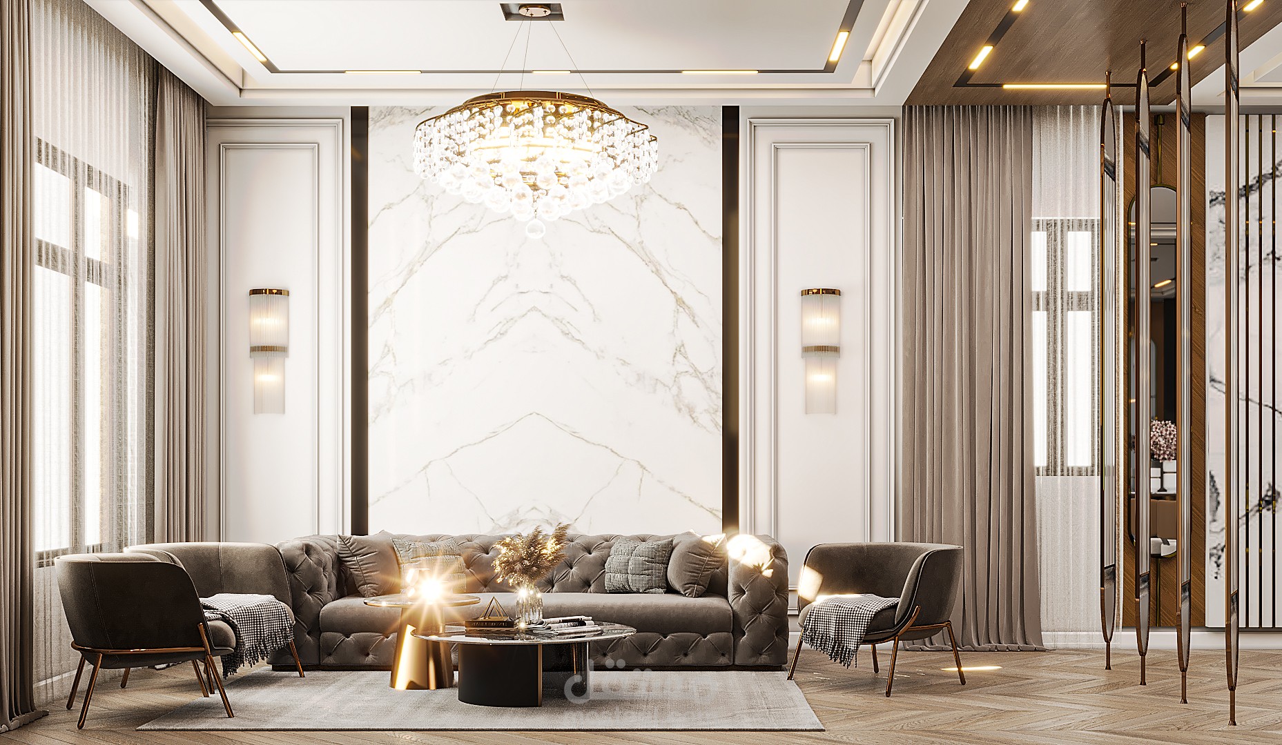 تصميمي لرسيشن شقه سكنيه ببرج زمرده بمدينه الرياض
