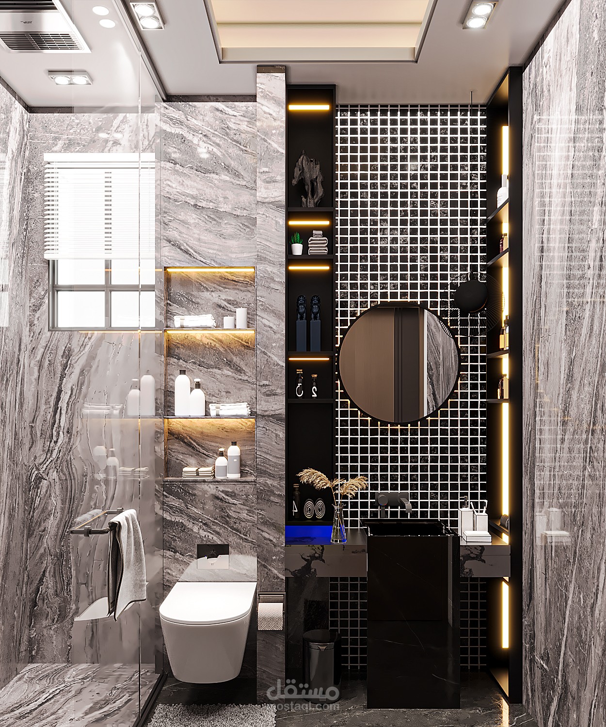 تصميمي لحمام مودرن  لشقه سكنيه ببرج زمرده بمدينه الرياض