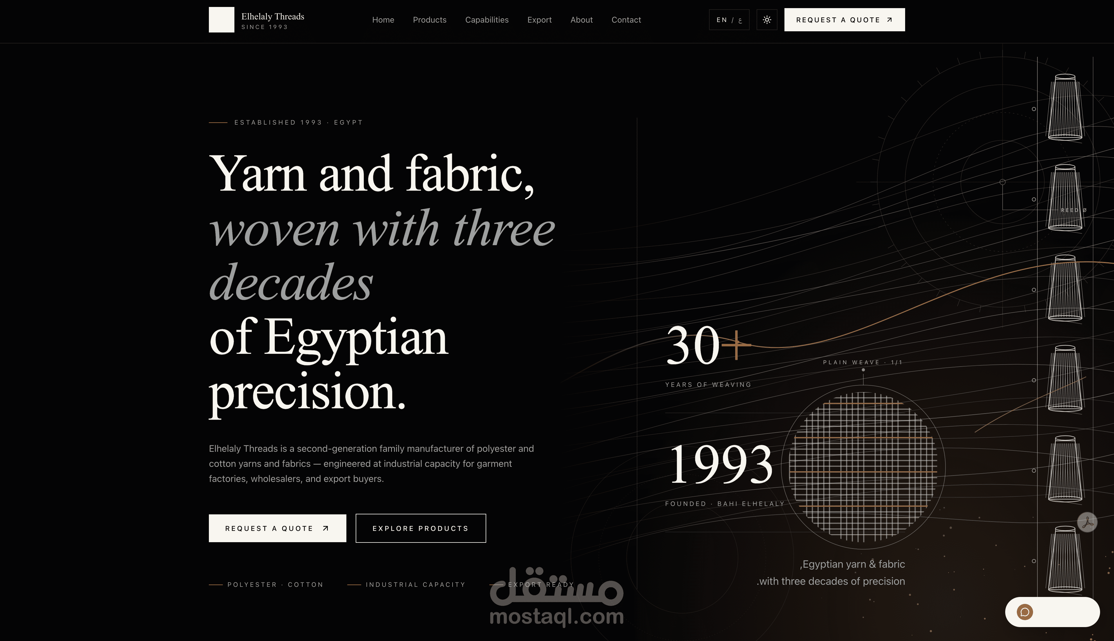 تصميم وتطوير موقع شركة صناعية احترافي لمصنع غزل ونسيج ثنائي اللغة