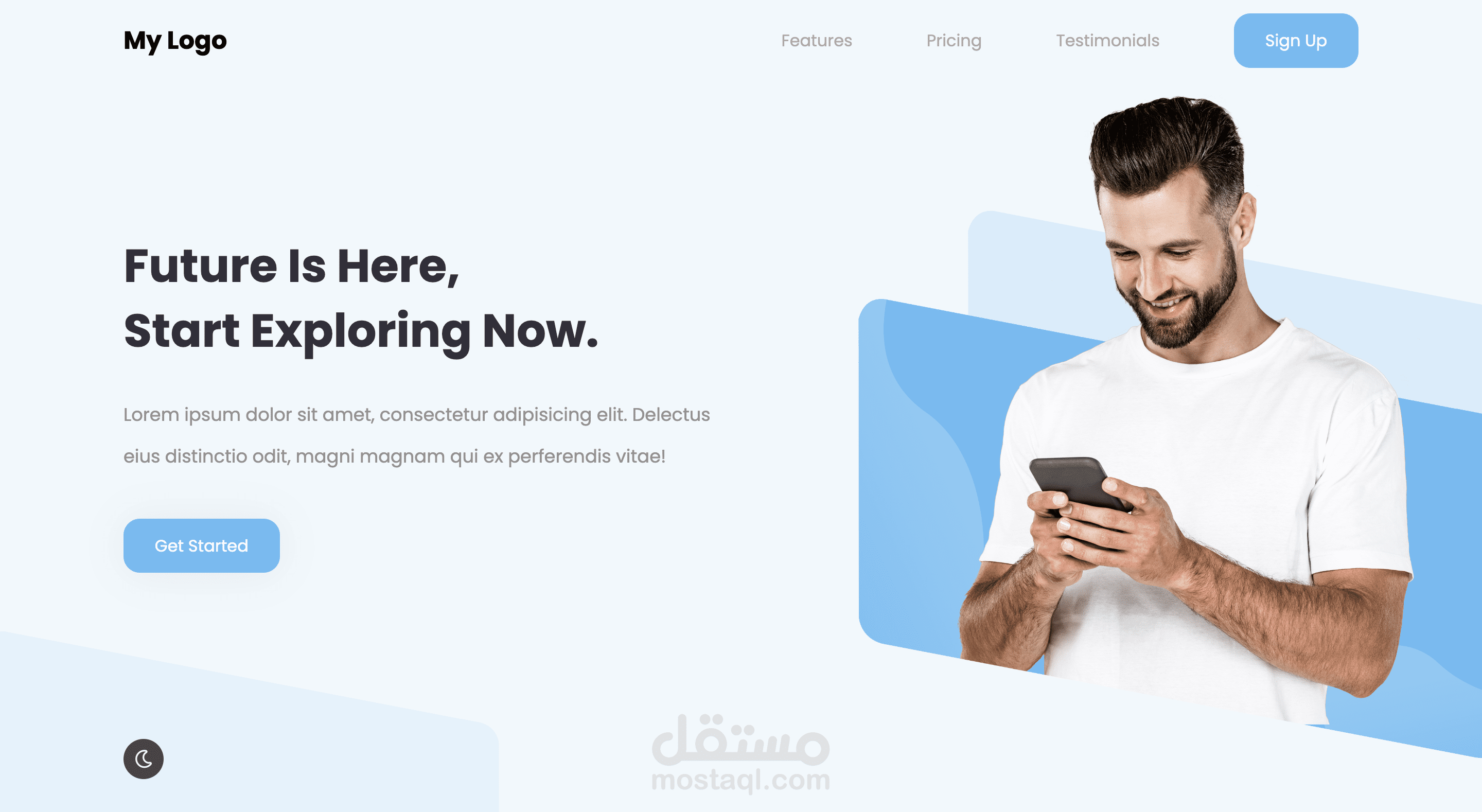 صفحة هبوط بسيطه متجاوبه مع جميع الشاشات بوضع ليلي