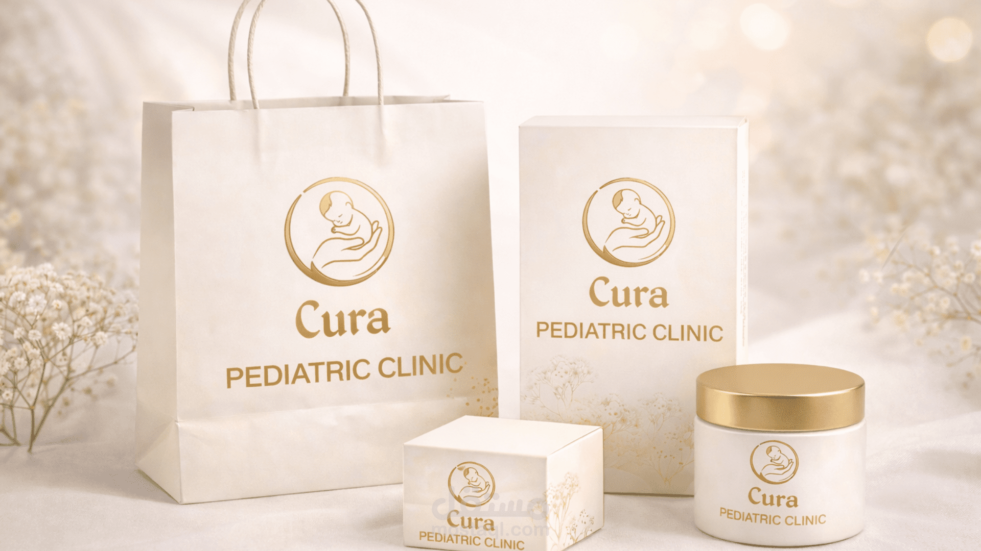 Cura Clinic — هوية بصرية كاملة لعيادة أطفال (شعار + دليل ألوان وخطوط + نماذج سوشيال ميديا)