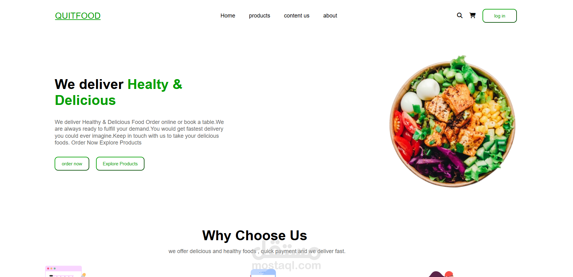 QUITFOOD – موقع منصة طلب أكل صحي أونلاين