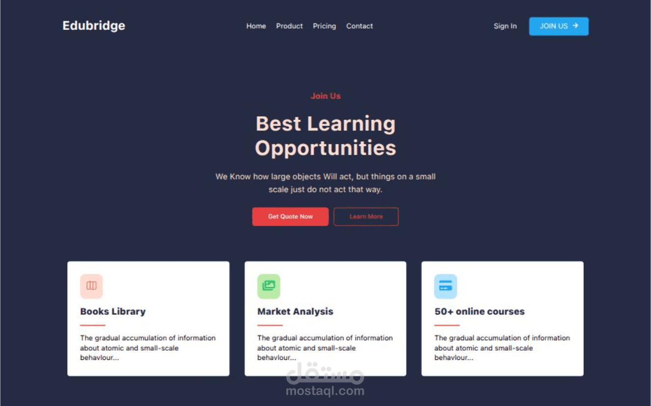 EduBridge – منصة تعليم إلكتروني حديثة منصة متكاملة للتعلم عن بعد، تقدم دورات تفاعلية، تتبع