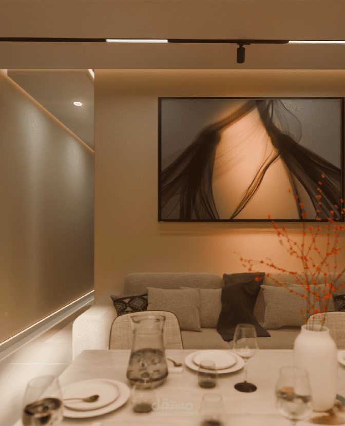 تصميم داخلي عصري: تجربة سكنية تجمع بين الفخامة والدفء (Modern Living Concept)