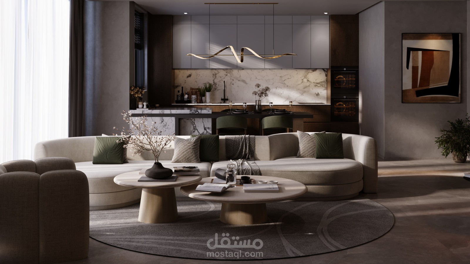 تصميم داخلي مودرن فاخر بنمط Minimalist - استغلال ذكي للمساحات المفتوحة