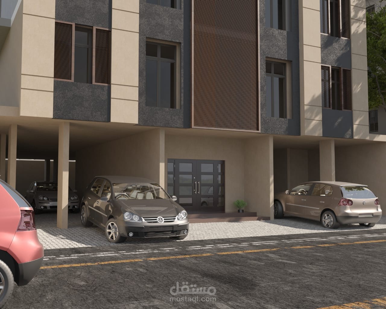 مشروع تصميم معماري و تصميم لواجهه خارجيه 3D لعماره سكنيه ف المملكه العربيه السعوديه