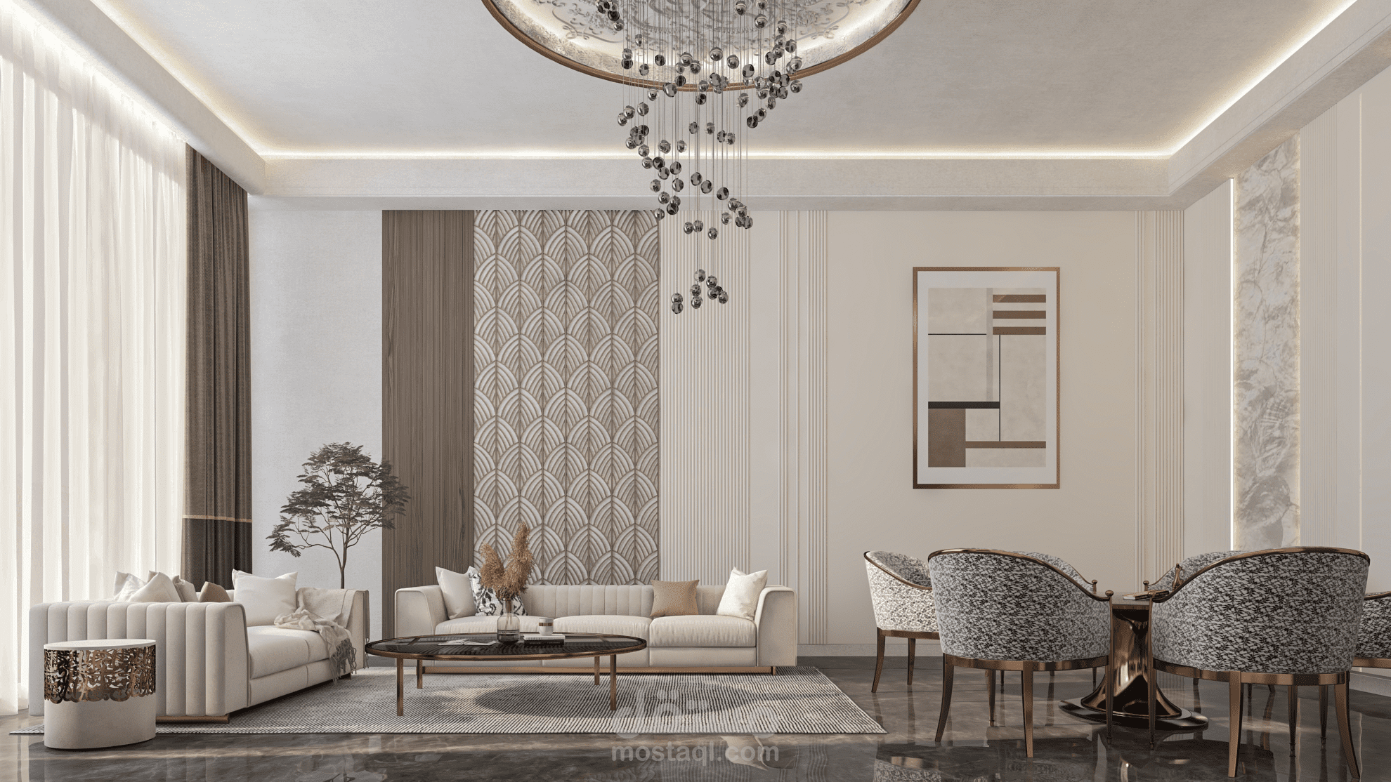 Living Room with Dining - غرفة معيشة مع طاولة طعام