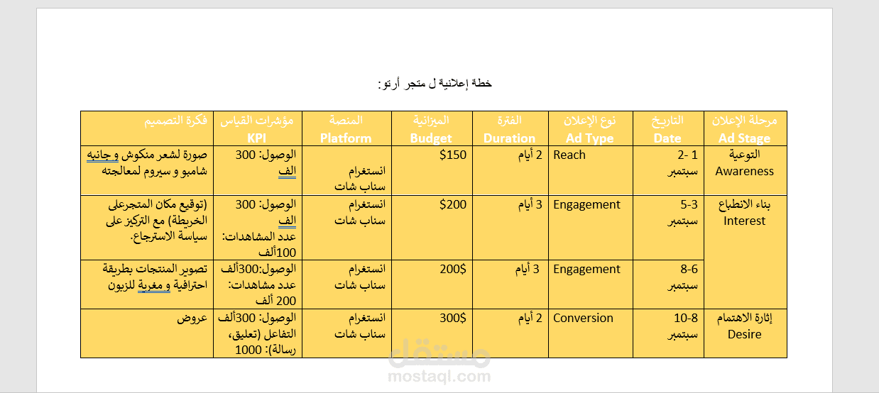 انشاء خطة اعلانية - متجر أرتو