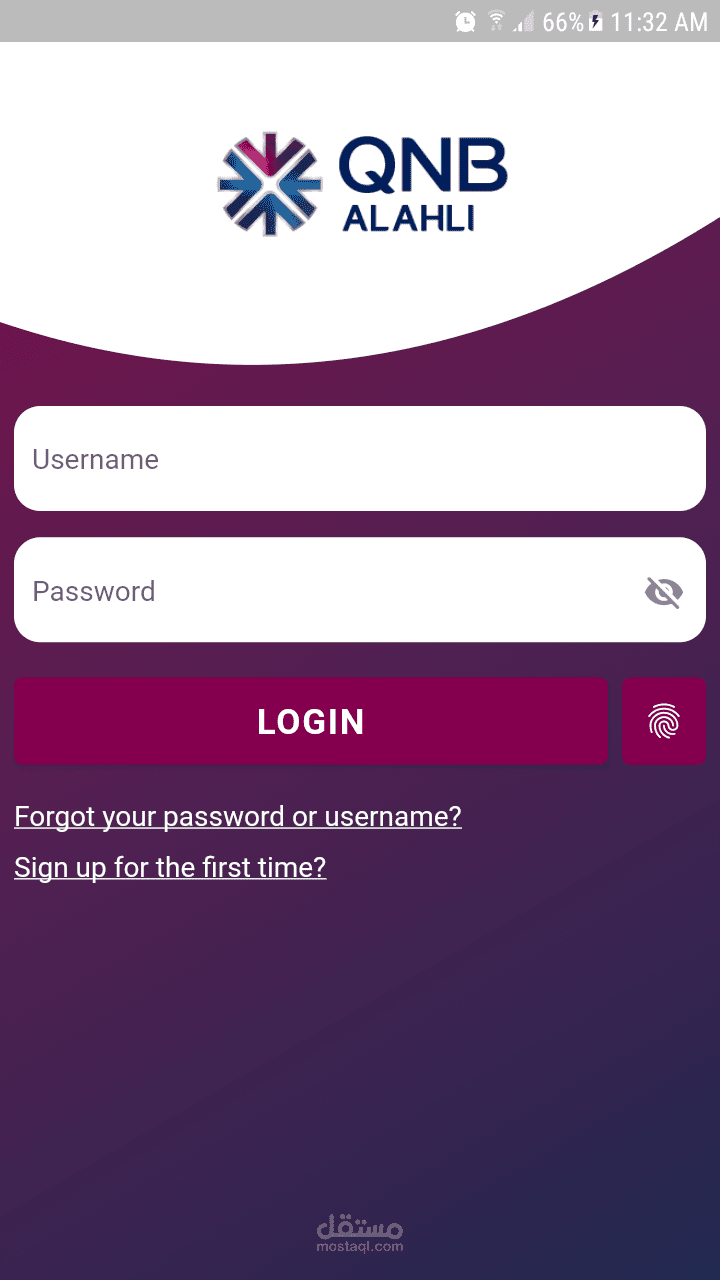 محاكاة واجهة تطبيق بنك QNB