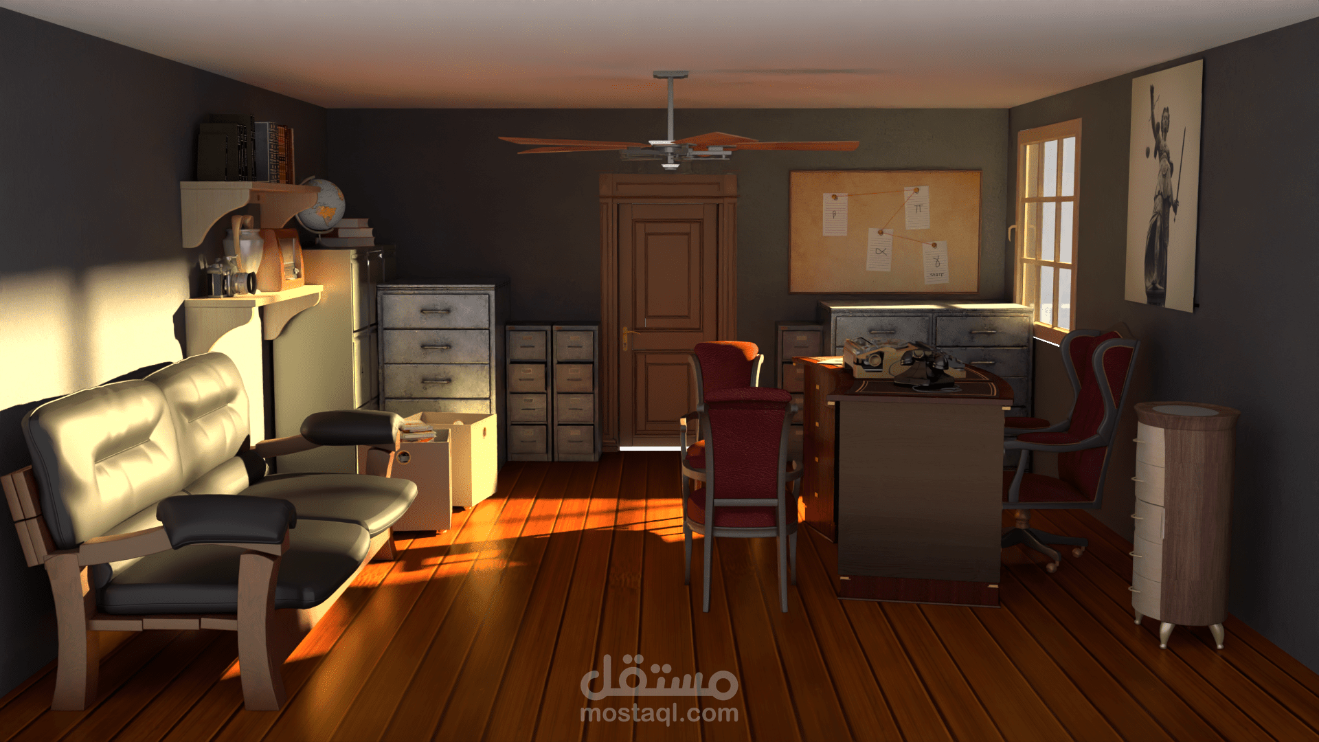 نموذج ثلاثي الأبعاد لغرفة المحقق.