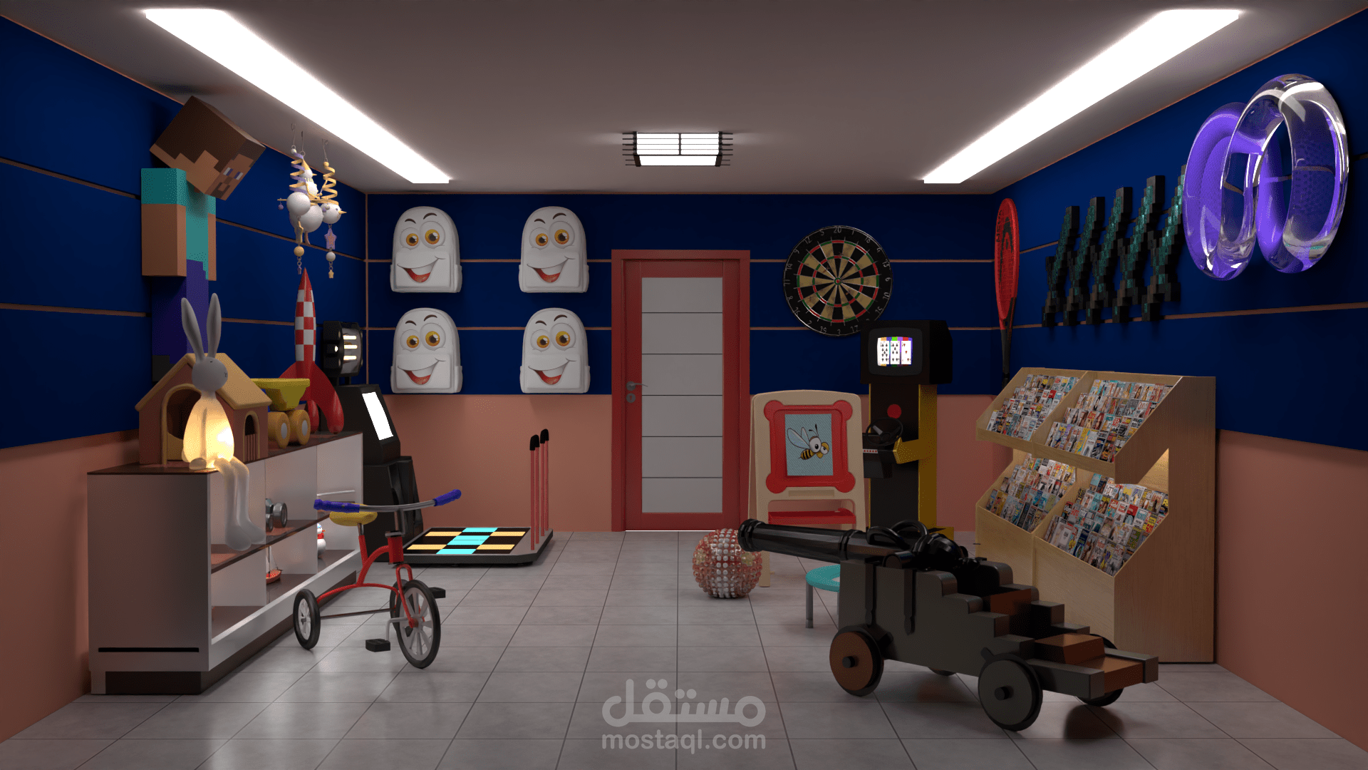 تصميم داخلي ثلاثي الأبعاد لمتجر للأطفال والهدايا.ت