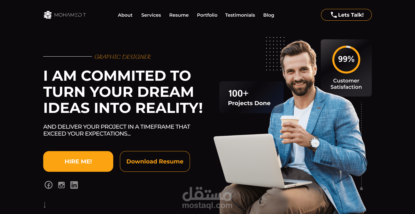 Hero Section Sample for Personal Portfolio