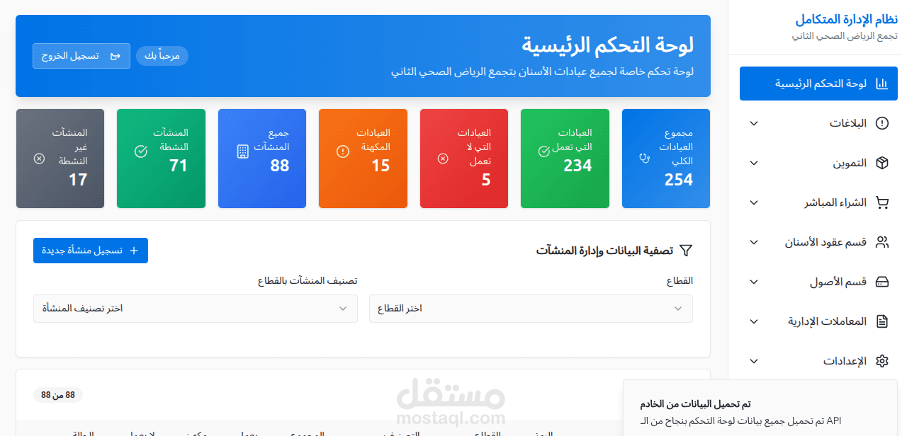نظام إدارة شامل لتجمع الرياض الصحي الثاني (أنظر للفديو المرفق , كوني لا املك صلاحية مشاركة رابط لوحة الأدمن)