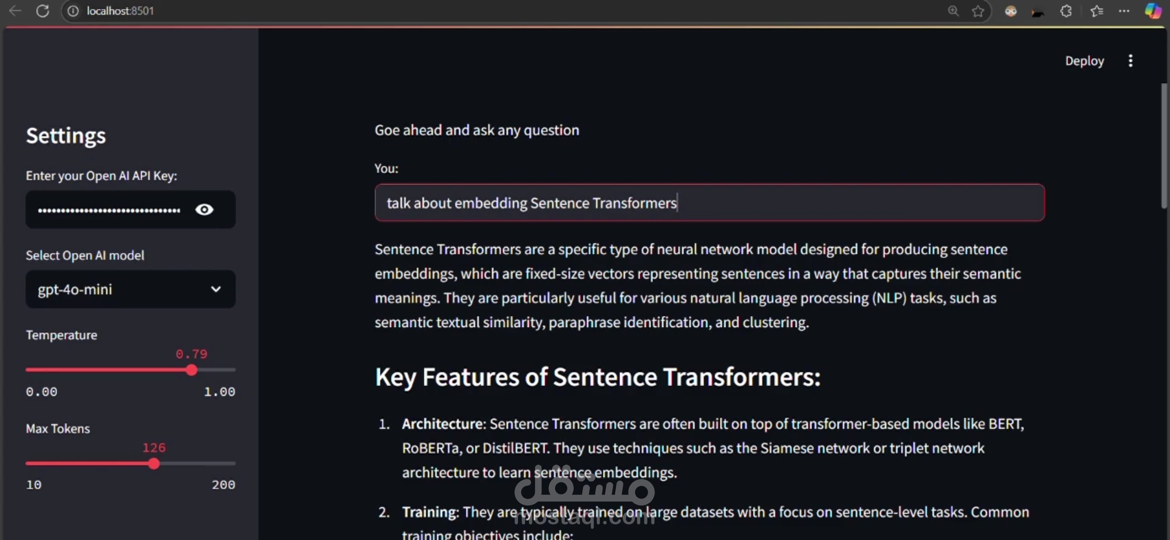 شات بوت سؤال وجواب Q&A chat with Streamlit UI