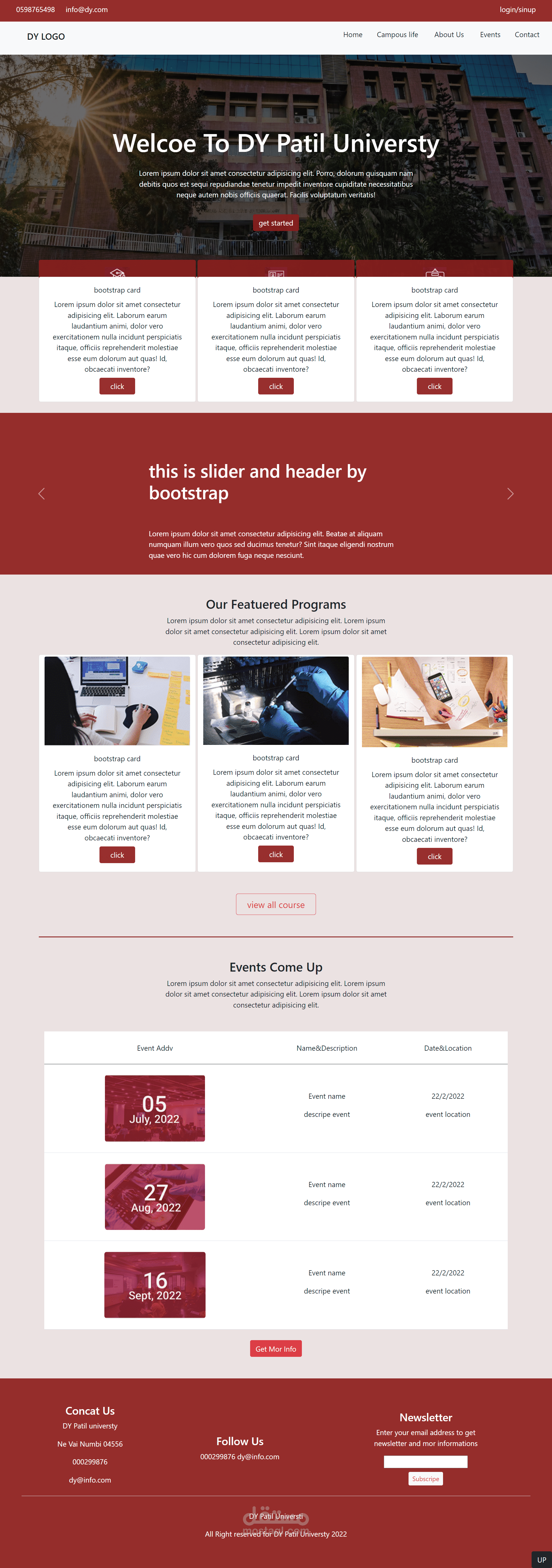 صفحة هبوط لجامعة landing page