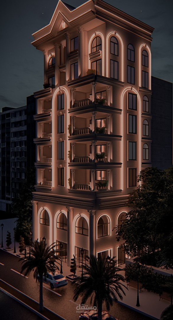 تصميم مبنى متعدد الاستخدامات (تجاري_سكني ) على الطراز الكلاسيكي