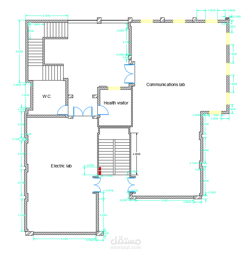 رفع معماري ورسم أوتوكاد (2D) لمبنى ورش مدرسية - الدور الأرضي