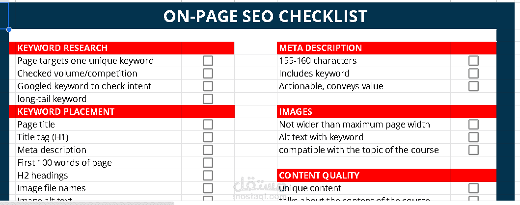 On page chechlist