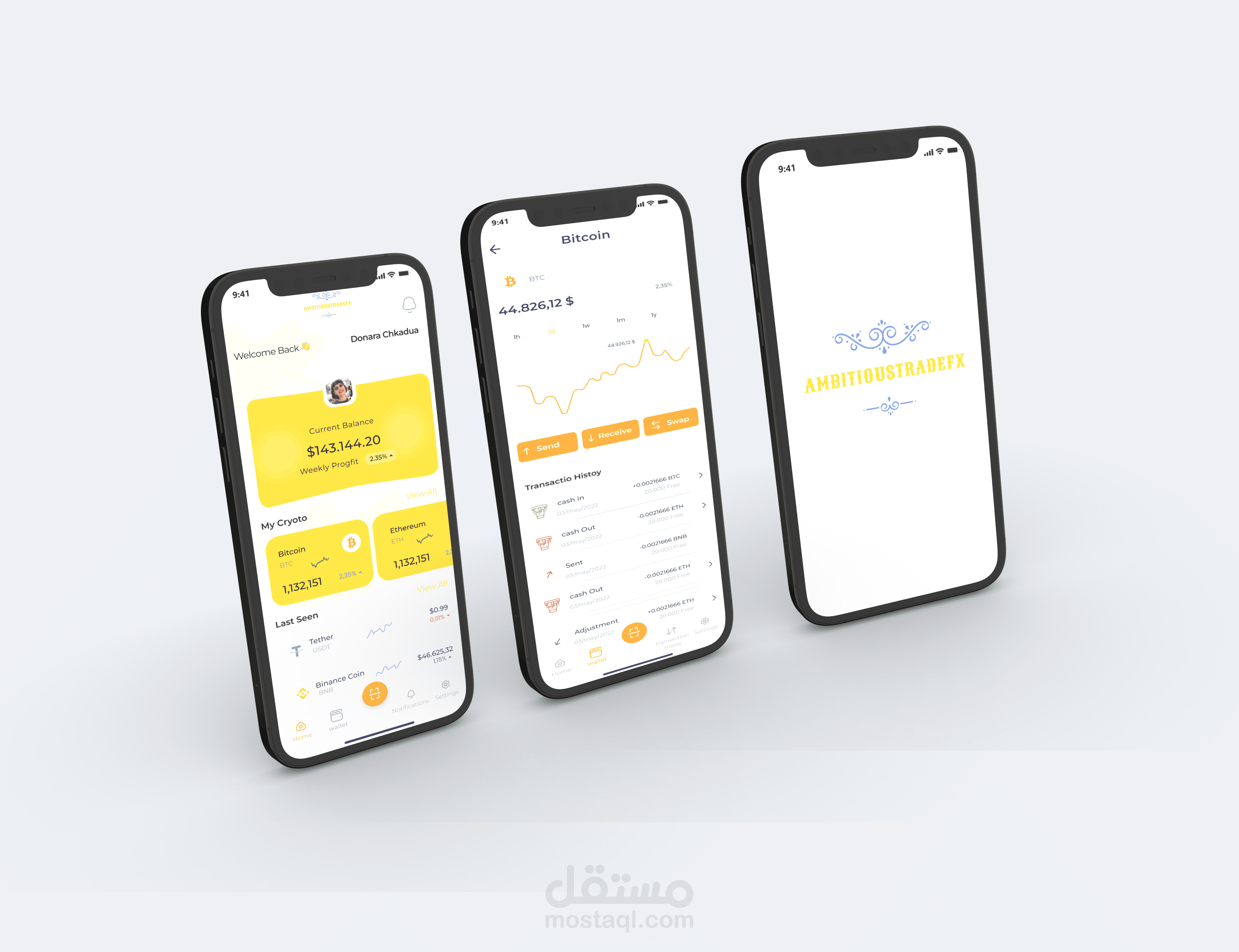 تصميم uiux لتطبيق لتداول العملات