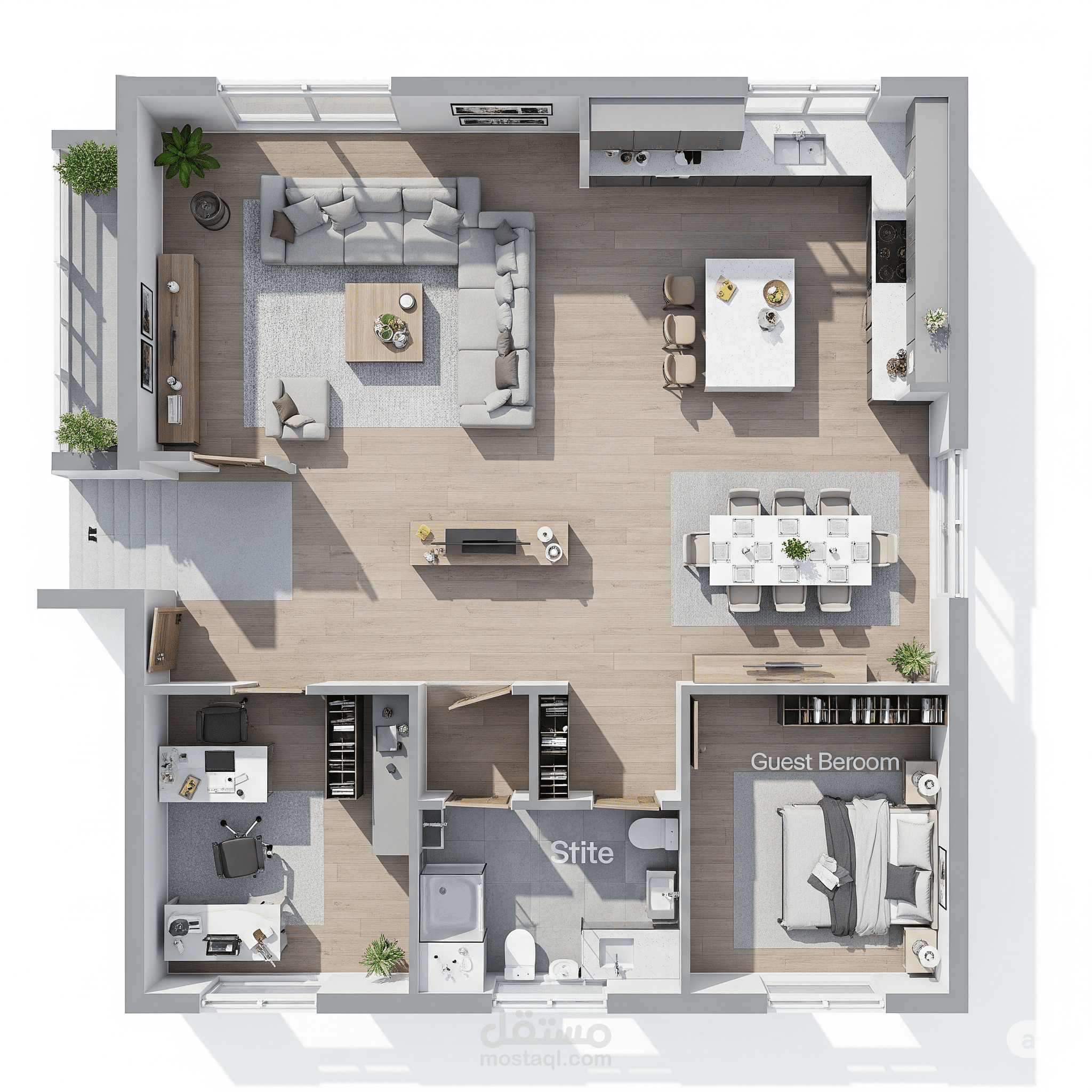 تخطيط معماري وتصميم الفراغات الداخلية لفيلا مودرن