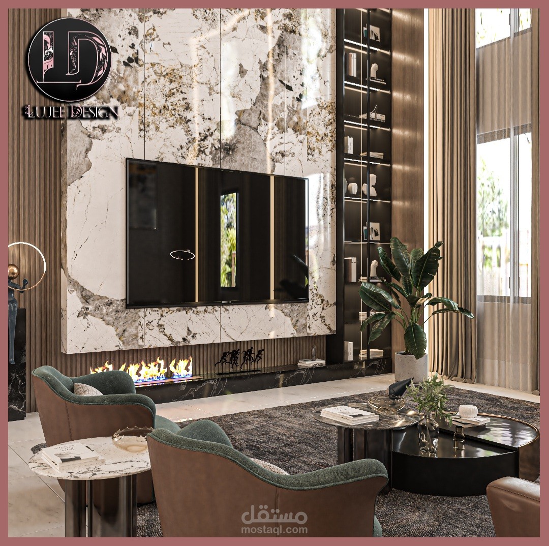 تصميم صالة دبل هاي+منطقة طعام