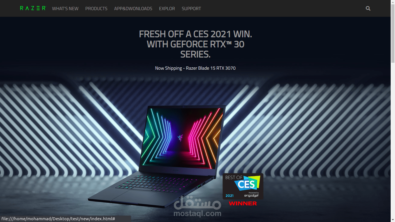 استنساخ الصفحة الرئيسية لموقع Razer بحسب طلب العميل