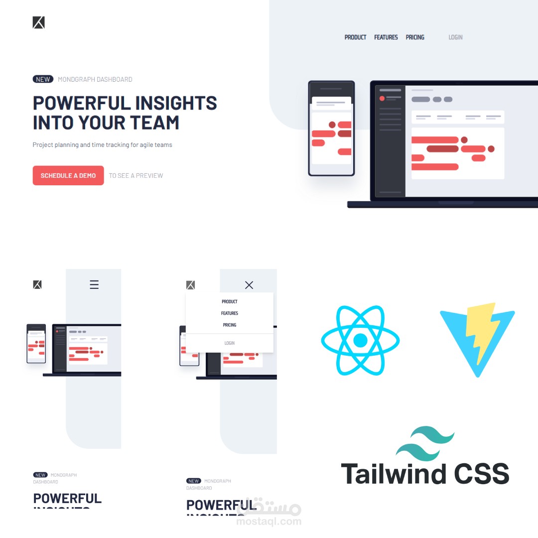 project tracking design with react js and tailwindcss