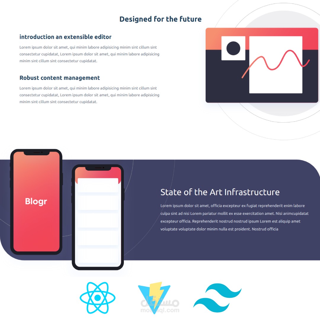 Blogr landing page with react and tailwindcss