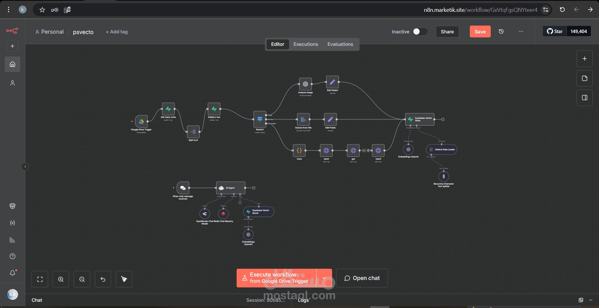 ورك فلو مصمم للتعامل مع اغلب البيانات بشكل مؤتمت دون الحاجة لأي تدخل يدوي - RAG Embedding